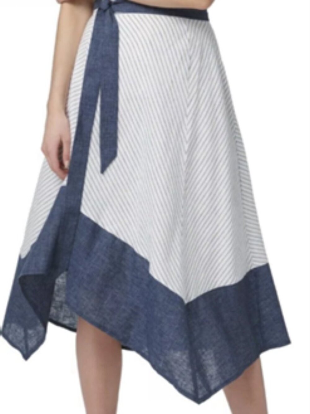 DKNY Skirt—Light and Dark Chambray Handkerchief Style Skirt W/Stripes SZ 12 58%